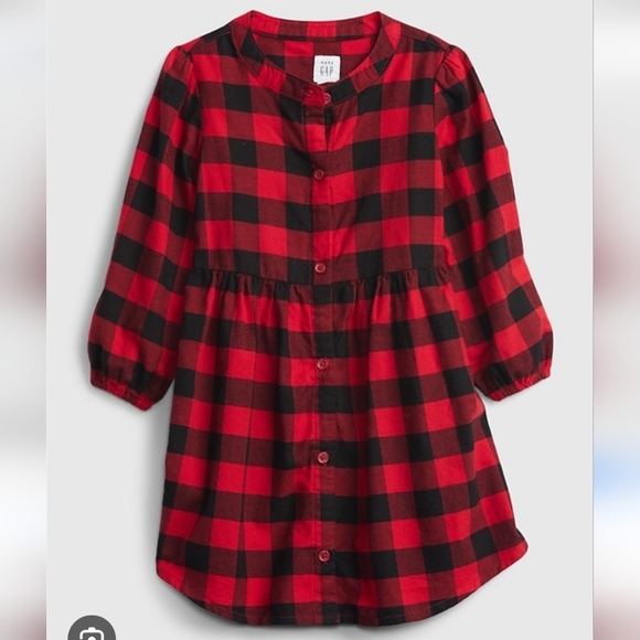 GAP Kids Red & Black Holiday Christmas Checkered Shirt Dress - Size 8 New - Picture 2 of 5